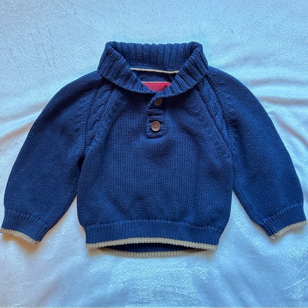 Jacadi Paris Baby Boy Shawl Collar Navy Blue Sweater 12 Mo Cotton & Cashmere lux